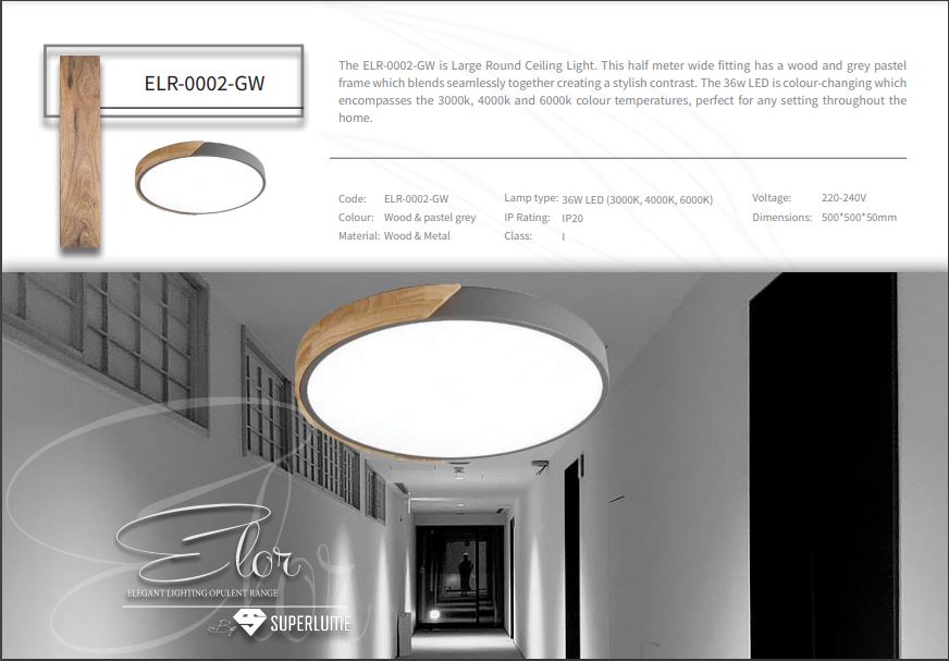 SUPER ELR-0002-GW-36W-Round Ceiling Light with Lightwood and Pastel White frame - Image 2