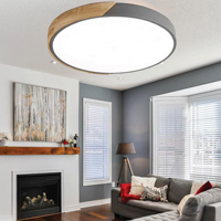 SUPER ELR-0002-GW-36W-Round Ceiling Light with Lightwood and Pastel White frame