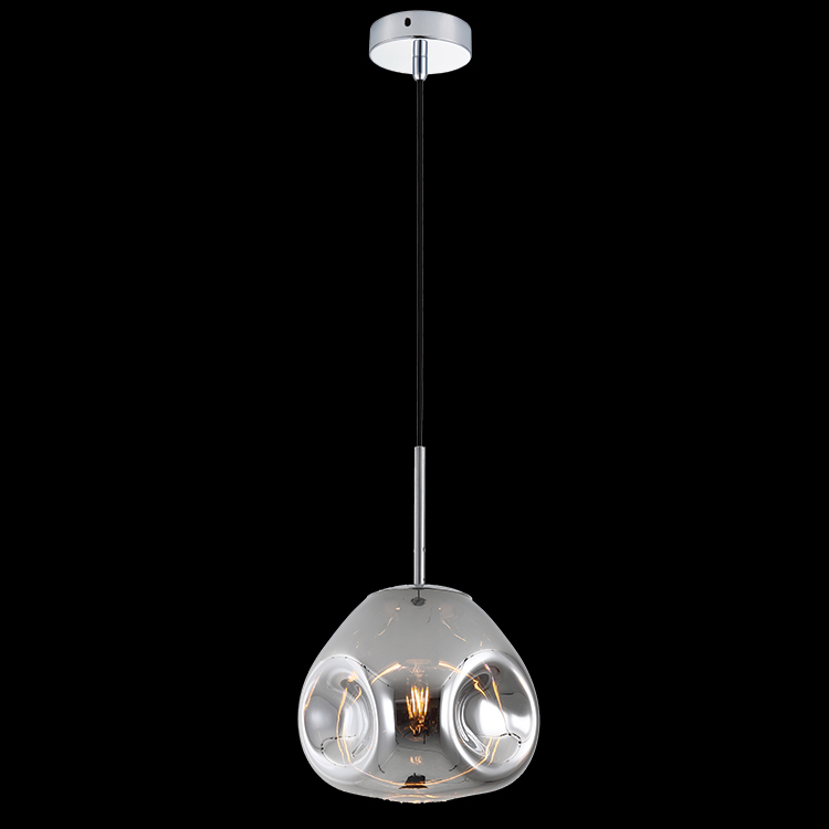 KLIGHT A-KLCH-904/CH - 230v 40W E27 Morpheus Round Glass Pendant, Chrome