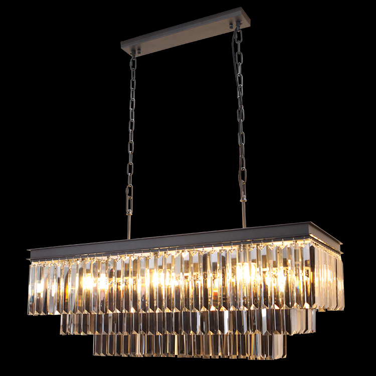 KLIGHT KLCH-5515/BL - 230v 40W E14 Smoke Crystal Rectangular Chandelier