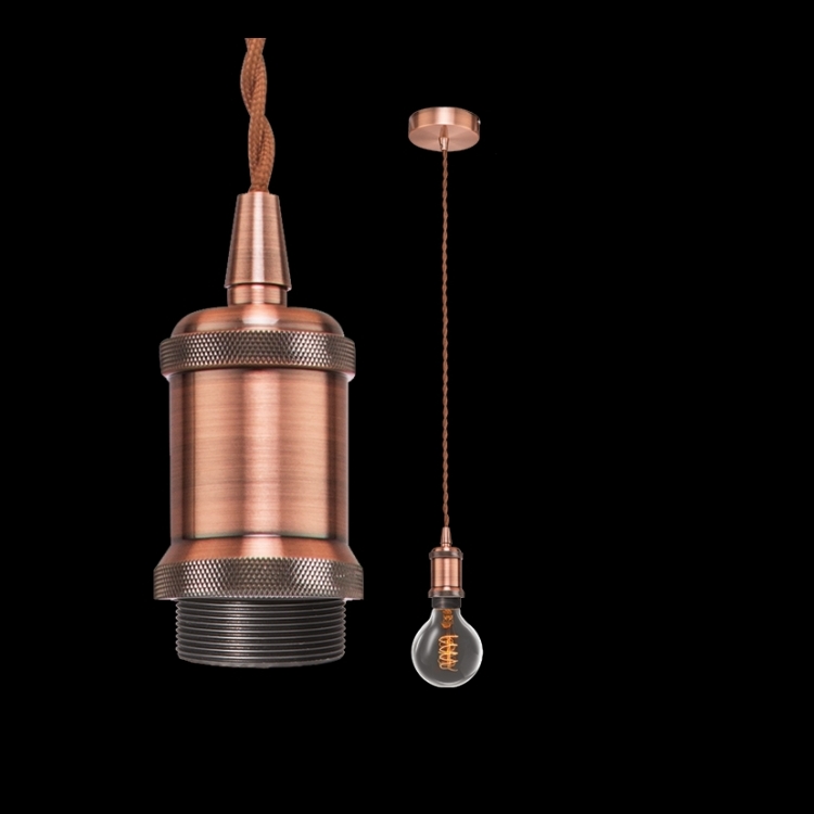 KLIGHT DA-KLCH-T777/CO - 230v 40W E27 Twisted Fabric Cord Pendant, Copper
