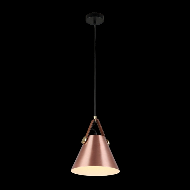 KLIGHT T-KLCH-122-S/CO - 230v 40W E27 Leather & Iron Cone Metal Pendant, Copper
