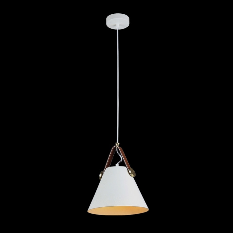 KLIGHT T-KLCH-122-S/WH - 230v 40W E27 Small Leather & Iron Cone Metal Pendant, White