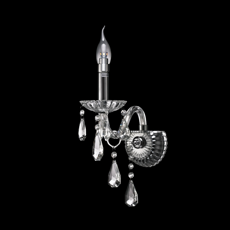 V-KLW-8004/1 - 230v 40W E14 1 Arm Glass and Crystal Wall Light