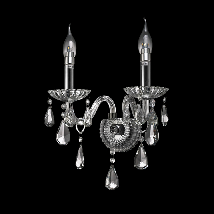 V-KLW-8004/2 - 230v 40W E14 2Arm Glass and Crystal Wall Light